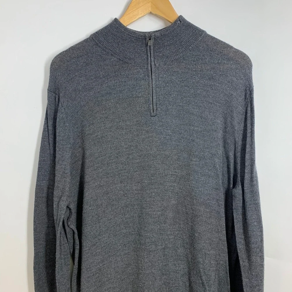 Nordstrom Mens Dark Gray Mock Neck Quarter Zip Long Sleeve Sweater‎